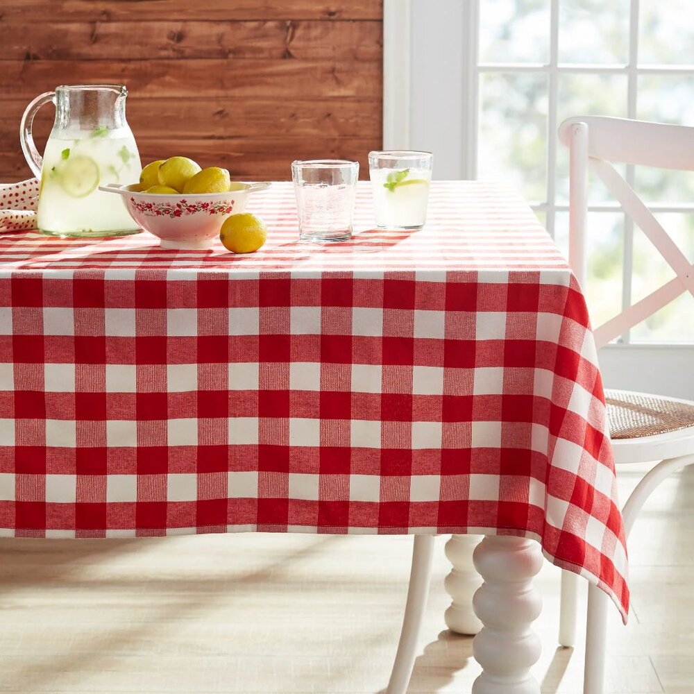 Pioneer Woman Charming Check Tablecloth Red White Picnic Oblong 52"W x 70"L - Picture 4 of 7